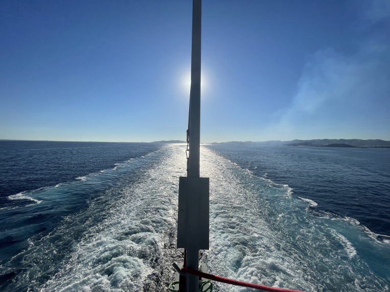 The wake of a cruise ship